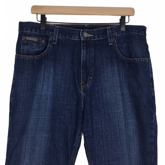 CALVIN KLEIN Jeans Bootcut Men Flat Slub Dark Wash Denim 34 x 30 Short Inseam - Picture 2 of 13